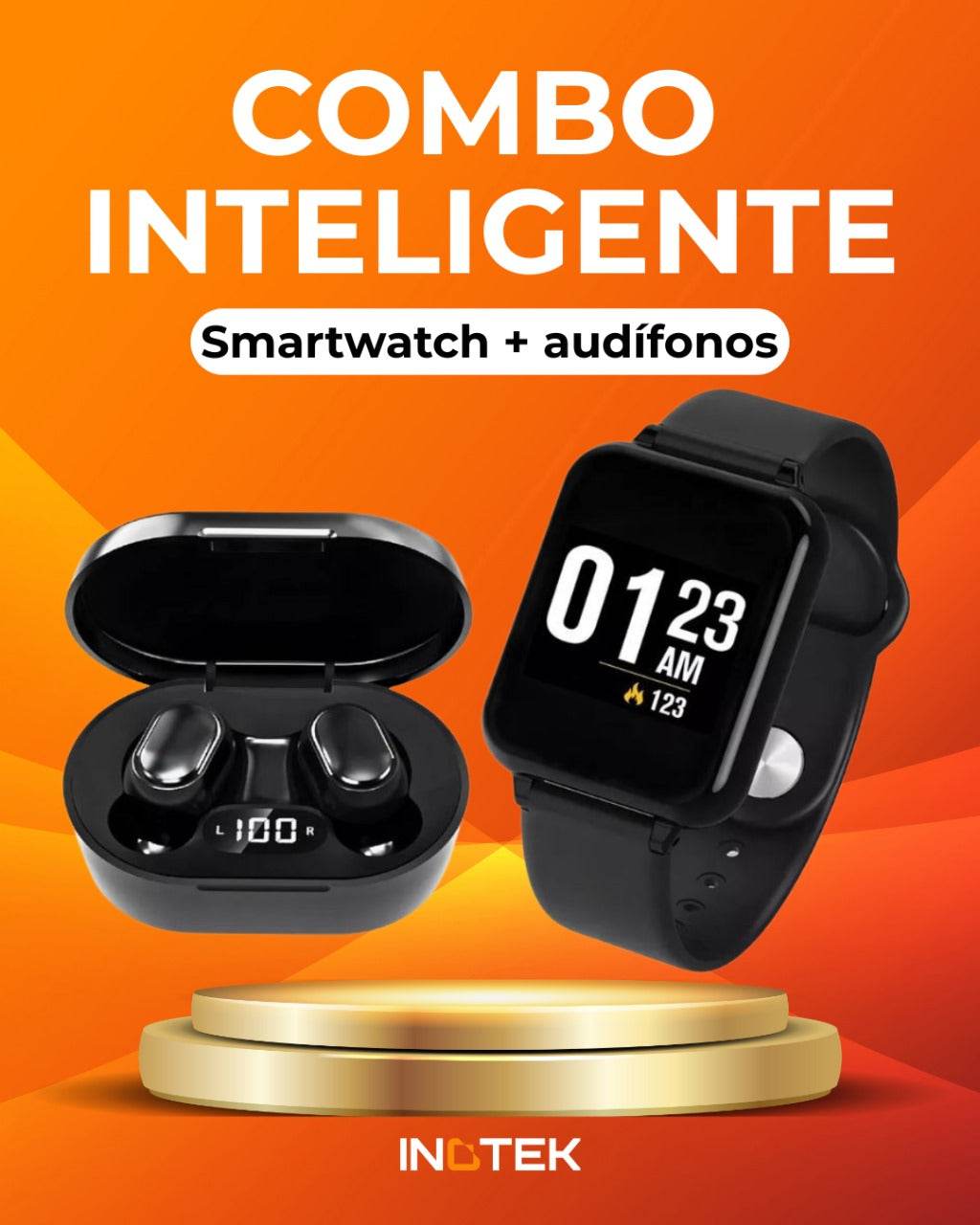 Combo Smartwatch + Audífonos Bluetooth 2 en 1 | Reloj Inteligente con Auriculares