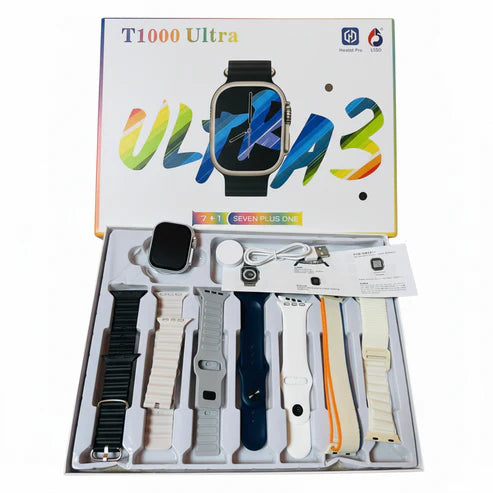 Smartwatch T1000 Ultra | Llamadas Bluetooth, Monitoreo Salud 24/7 y 7 Correas Intercambiables