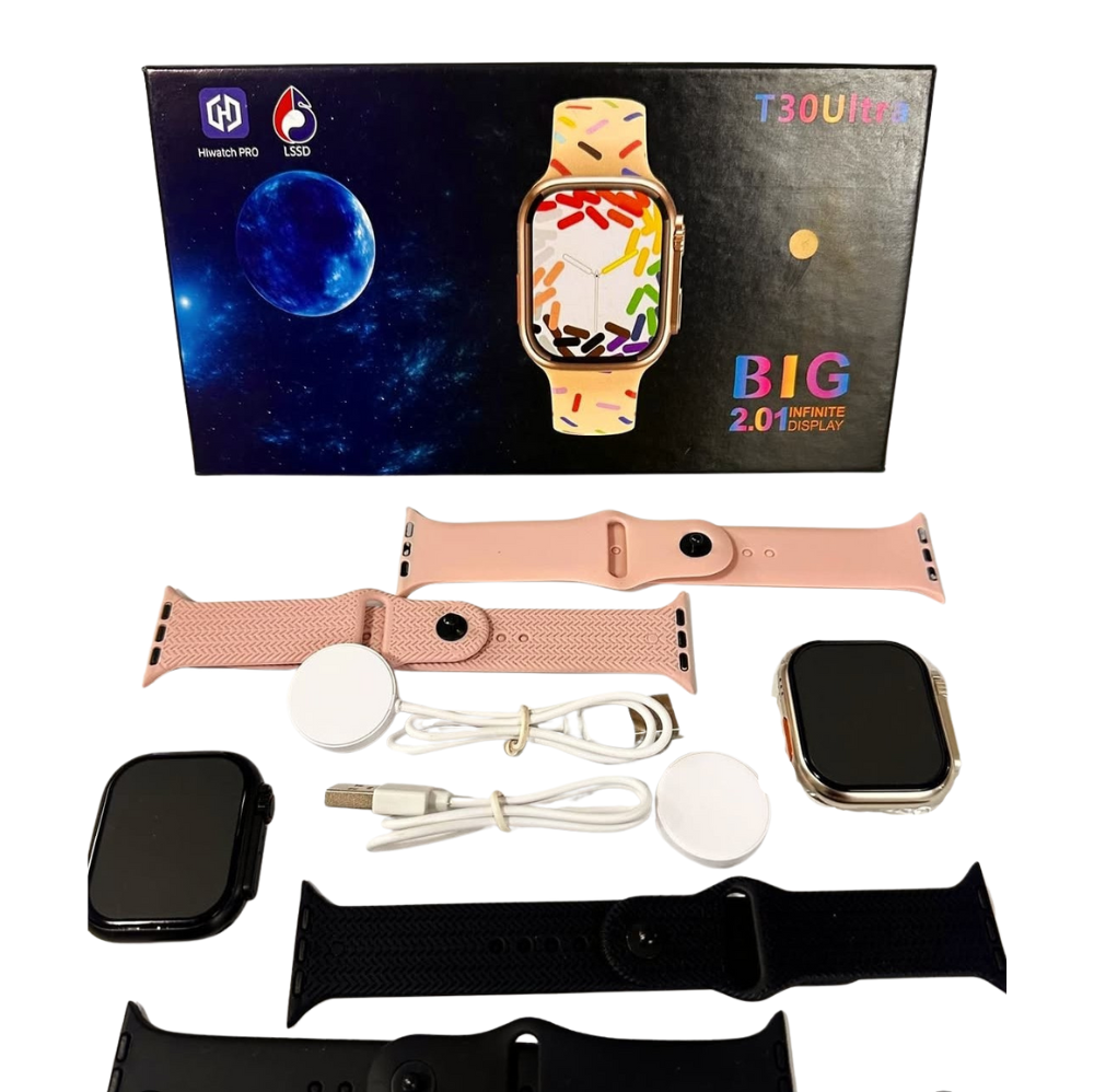 Smartwatch T30 Ultra | Carga Inalámbrica, Llamadas Bluetooth, Música y Doble Correa