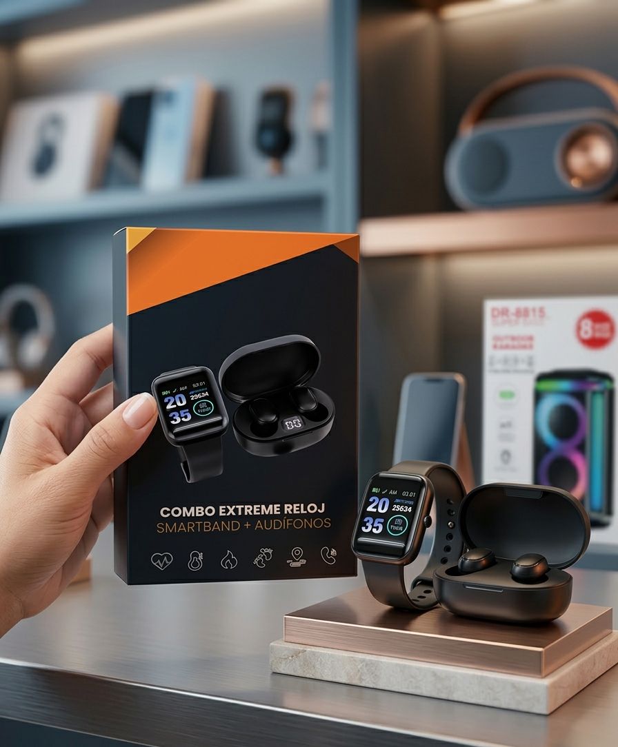 Combo Smartwatch + Audífonos Bluetooth 2 en 1 | Reloj Inteligente con Auriculares