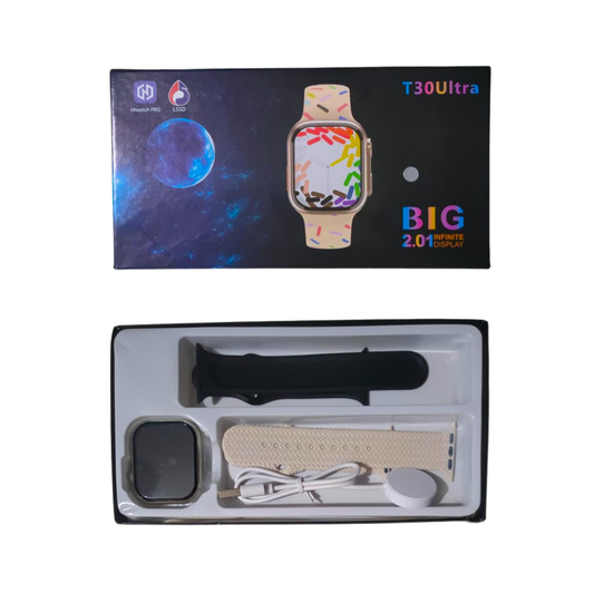 Smartwatch T30 Ultra | Carga Inalámbrica, Llamadas Bluetooth, Música y Doble Correa