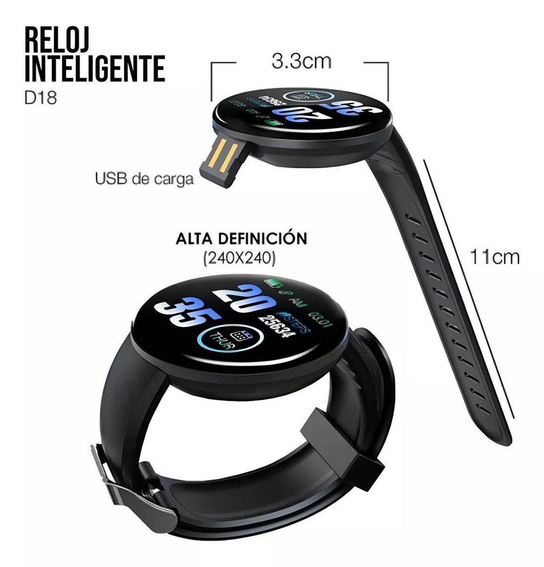 Smartwatch D18 | Salud, Llamadas Bluetooth y Notificaciones